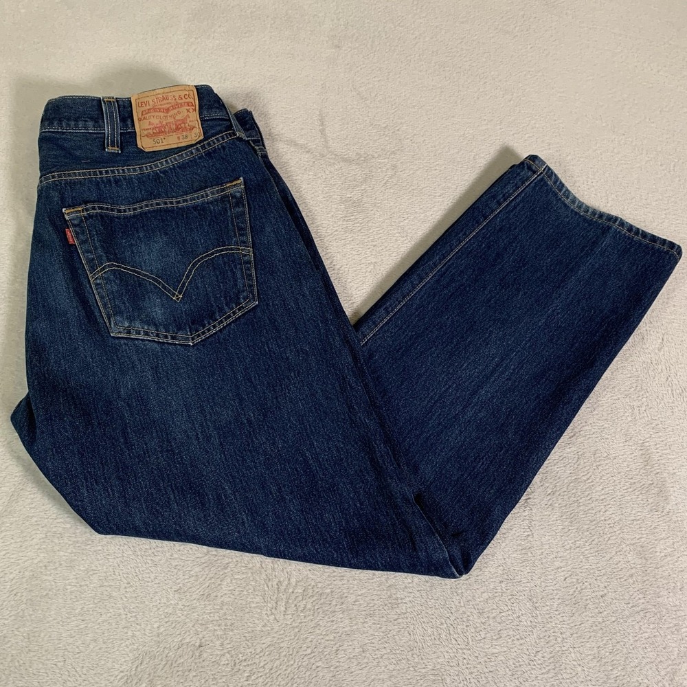 VTG Levis 501 Jeans Mens 38x30 Blue Dark Wash Straight 100% Cotton Button Fly